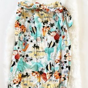 Crazy Horse Liz Claiborne Tropical Fish Printed Midi Wrap Skirt